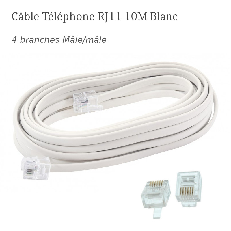 Câble Téléphone RJ11 10M Blanc