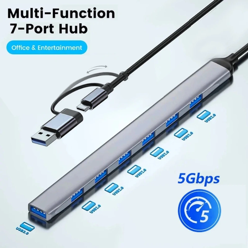HUB 7IN1 TYPE C+USB3.0 TO 7USB3.0 H7001C (2)