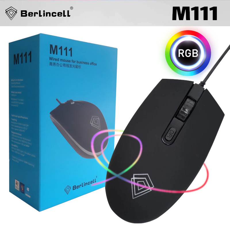 Souris RGB Berlincell M111 souris filaire USB 1600 DPI